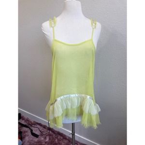 Free People Yellow Sheer Slip Dress with Ruffles